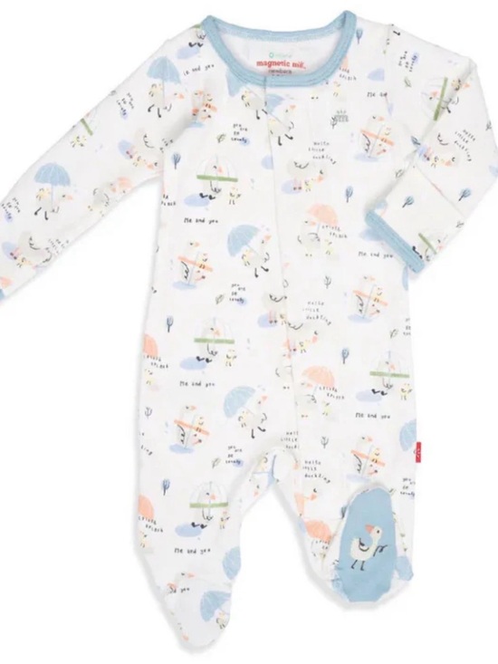 Magnetic Me Other - Magnetic Me White Footed One-Piece with Blue Trim and Pastel Print